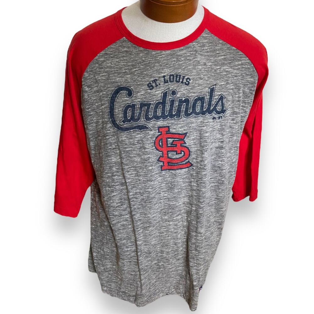 Majestic Mens Tee‎ Size XL Majestic Red Gray St. Louis Cardinals Baseball Raglan